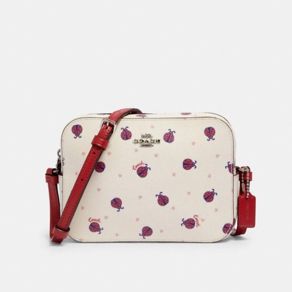 COACH Ladybug mini camera bag cross body purse red and white leather - Picture 1 of 9